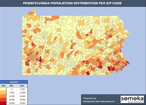 Pennsylvania Zip Code Map and Population List in Excel