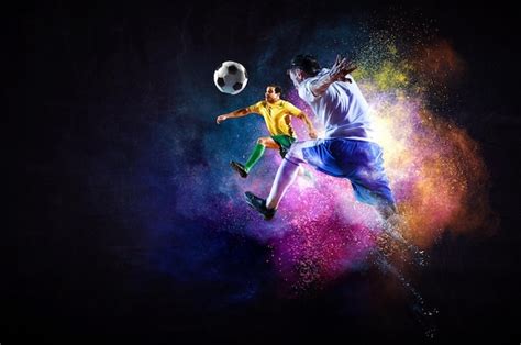 Premium Photo | Soccer players with colourful splashes. mixed media