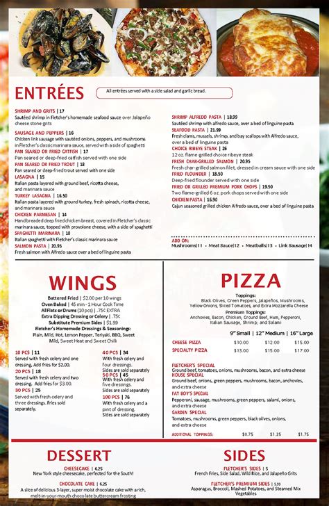 Menu | Fletchers Restaurant