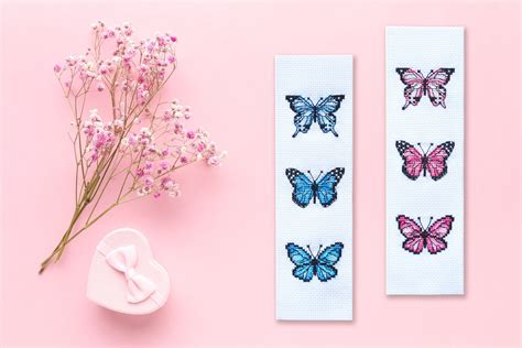 2 Bookmark Cross Stitch Patterns Butterflies Blue Pink | Etsy