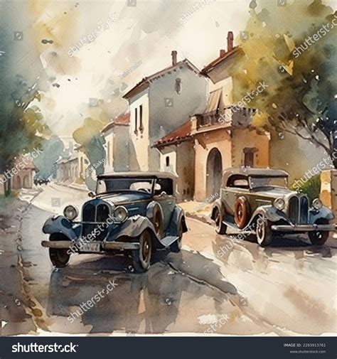 Classic Car Water Painting Country Town Stock Illustration 2293913761 | Shutterstock