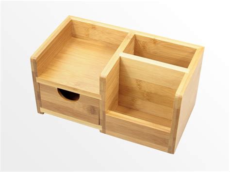 Bamboo Desk Organiser, Pen Holder with Drawer Desk Tidy 5000123016204 | eBay