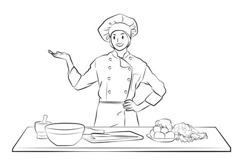 Chef girl pose in the kitchen lineart vector illutration 6843850 Vector Art at Vecteezy