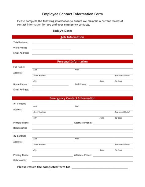 Template Printable Employee Information Form