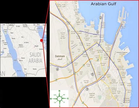 Map of Dammam showing locations (modified from Google maps).The... | Download Scientific Diagram