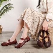 Hollow Out Brown Flat Feet Shoes Buckle Strap Flat Shoes - SooLinen