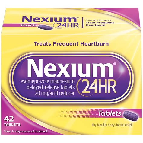 Nexium 24HR (20mg, 42 Count) Delayed Release Heartburn Relief Tablets, Esomeprazole Magnesium ...