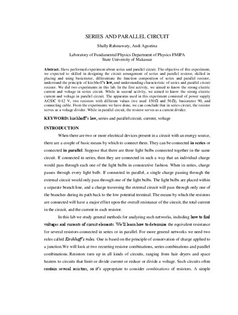 Series Parallel Circuit Experiment Conclusion - Wiring Diagram and ...