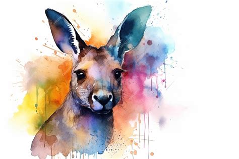 Premium AI Image | Watercolor kangaroo portrait illustration on white background