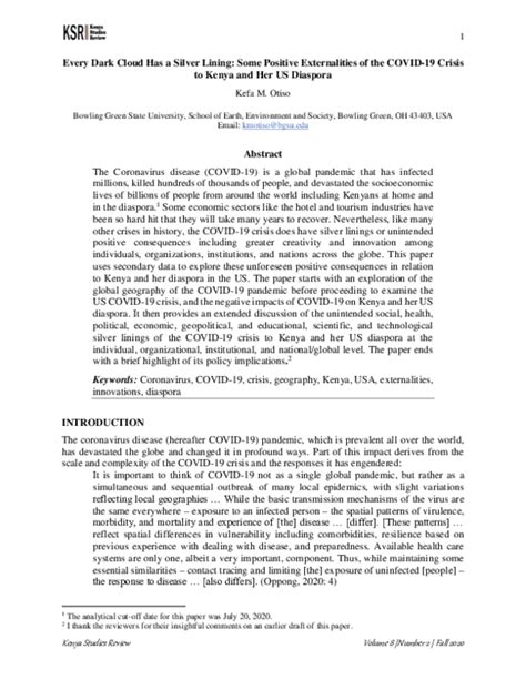 (PDF) Every Dark Cloud Has a Silver Lining: Some Positive Externalities of the COVID-19 Crisis ...