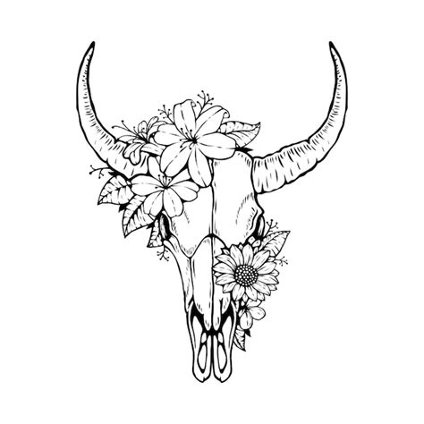 Premium Vector | Animal bull skull head with floral design