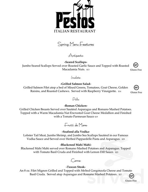 Pesto's Italian Restaurant & Catering menu in Valparaiso, Indiana, USA