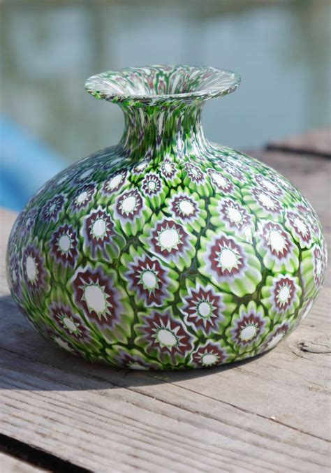 Venetian Glass Vase Onion-Shaped With Murrina - Made Murano Glass