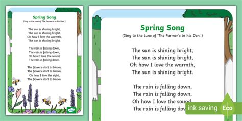 Spring Songs - Song Lyrics - Twinkl Resources (teacher made)