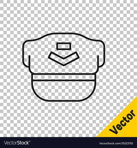 Black line pilot hat icon isolated on transparent Vector Image