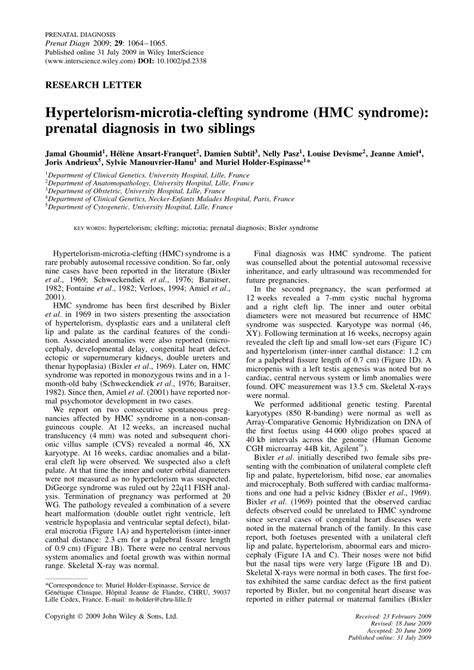 (PDF) Hypertelorism-microtia-clefting syndrome (HMC syndrome): Prenatal ...