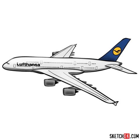 How to draw Airbus A380 (Lufthansa) side view | Airplane drawing, Airbus a380, Airbus