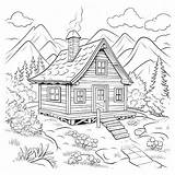 Premium AI Image  Cozy cabin For coloring Page sketch template