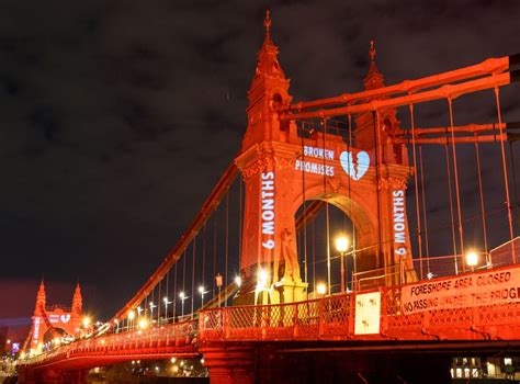 Hammersmith Bridge lights up red to get government’s attention on Valentine’s Day | The Independent