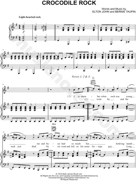 Elton John "Crocodile Rock" Sheet Music in G Major (transposable) - Download & Print - SKU ...