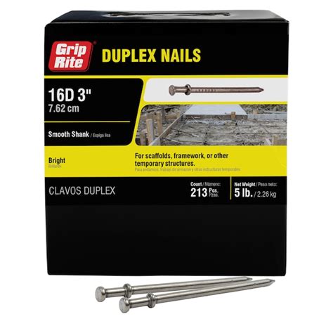 Grip-Rite 3-in x 0.162-in Bright Smooth Shank Duplex Nails (213-Per Box) 16DUP5 at Lowes.com