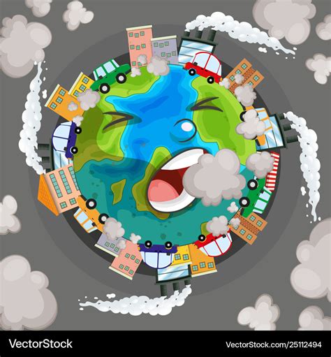 Sick earth from pollution concept Royalty Free Vector Image