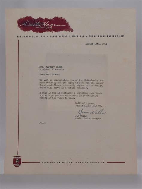 Hole in One Certificate | Walter Hagen