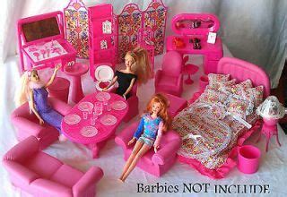 OVER 80 PC BARBIE BRATZ DOLL HOUSE SIZE FURNITURE SET PINK BED TABLE ...