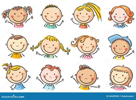 Happy Cartoon Kids Faces Vector Illustration | CartoonDealer.com #44609900