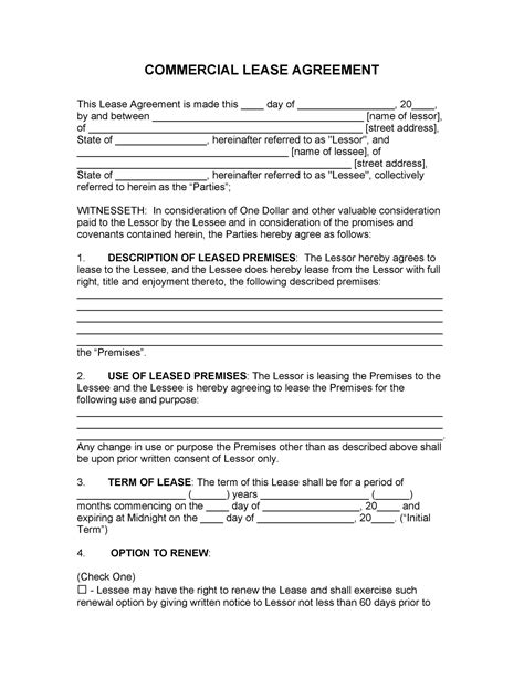 Lease Agreement Template For Commercial Property - Printable Form, Templates and Letter