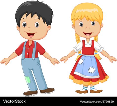 Cartoon little kid happy hansel and gretel Vector Image