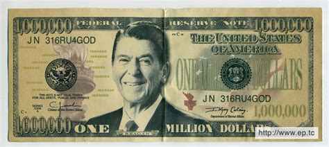 The Ronald Reagan One Million Dollar Bank Note Religious Tract