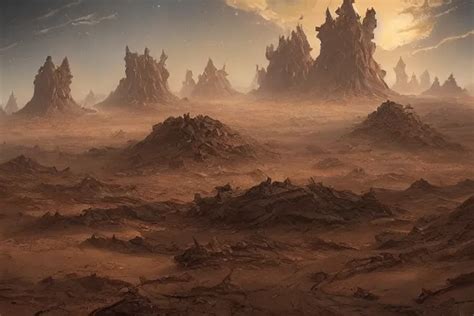 a mysterious alien desert landscape with giant fractal | Stable Diffusion