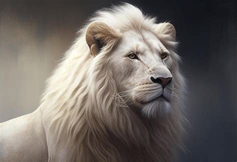 Premium AI Image | Portrait of an albino white lion on a dark ...