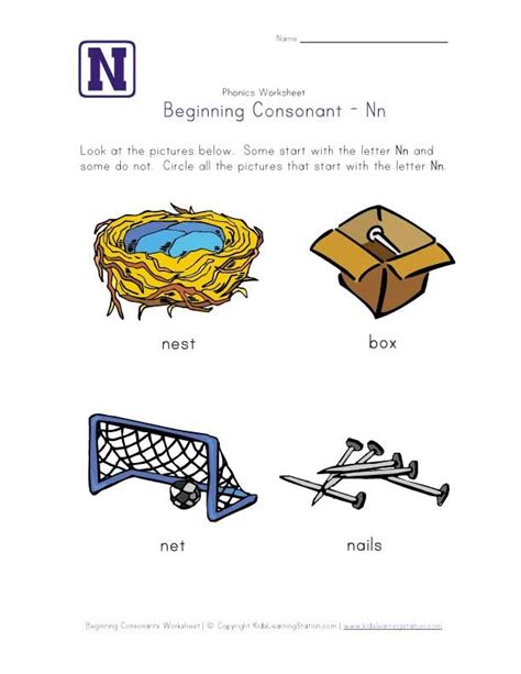 Beginning Consonants Letter N Worksheet | Letter n worksheet, Consonant, Phonics worksheets