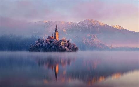 Lake Bled, Island, Church, Mountains, Mist, Reflection Wallpapers HD ...