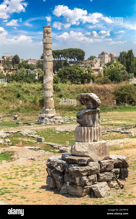 Ruins of Temple of Artemis at Ephesus in a beautiful summer day Stock ...