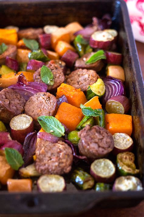 Sausage and Vegetable Tray Bake with Mint - aninas recipes