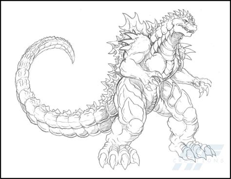 A Detailed Sketch Of Almighty Godzilla Coloring Page - Letscolorit.com ...