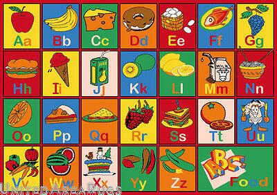 3x5 Educational Rug Kids ABC Food Names School Learning Time Alphabet ...