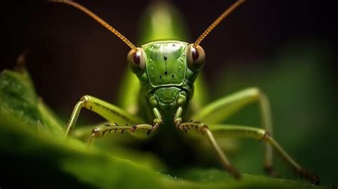 Premium AI Image | Green locust on Leaf Beautiful locust high contrast