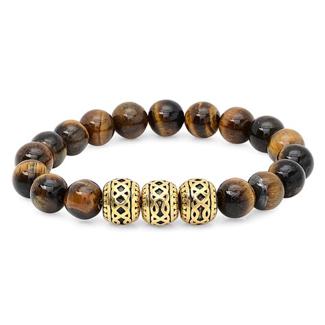 Tiger Eye Bead Bracelet with Steel Ball Accent - HangTen - Touch of Modern