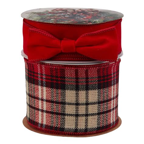 Holiday Time Solid Red/Red and Black Plaid Christmas Ribbon, 3" W x 15' L and 1.5" W x 15' L, 2 ...