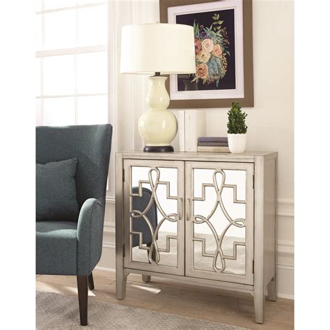 Scott Living 950771 Accent Cabinet with Mirrored Doors Accented with Lattice Designs - Coaster ...