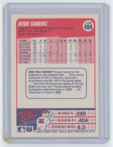 1990 FLEER DEION Sanders. Yankees de New York #454 EUR 3,80 - PicClick FR