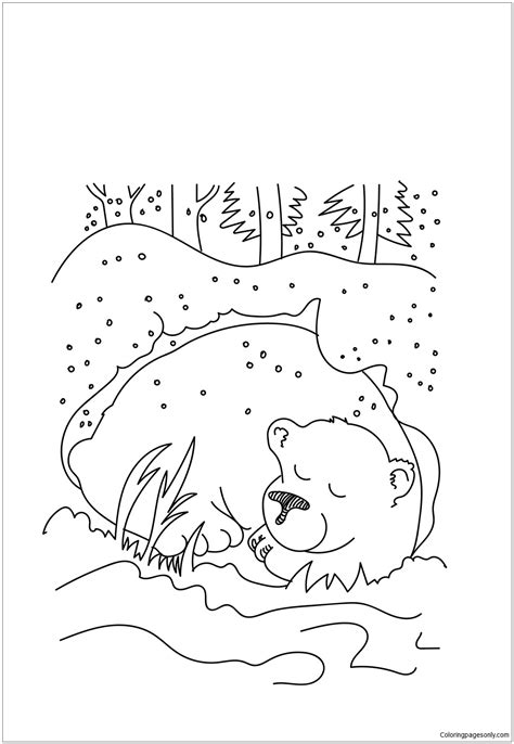 Bear Hibernating Coloring Page - Free Printable Coloring Pages