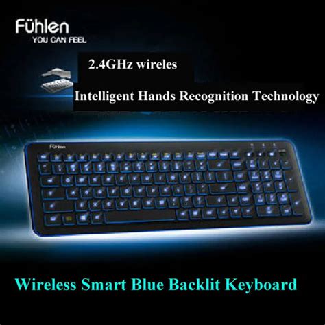 Slim Intelligent Blue LED Backlight Multimedia Wireless Gaming Keyboard + USB Receiver-in ...