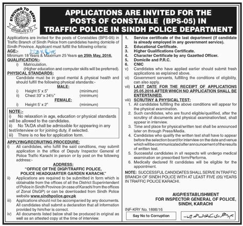 Sindh Traffic Police Jobs 2016 (Male & Females) Eligibility & Application From -JobsWorld