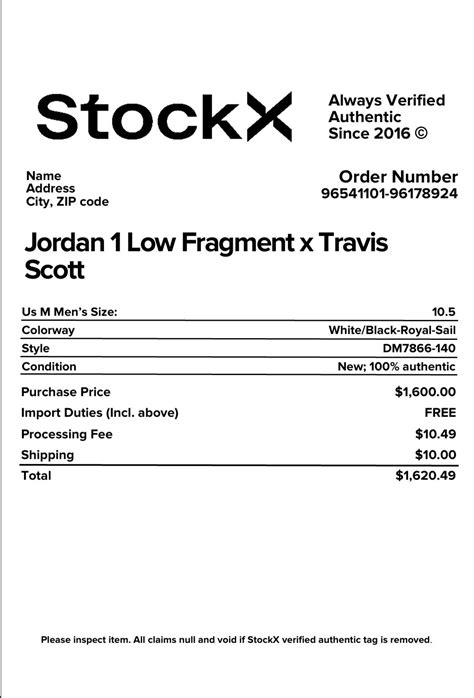 Free Stockx Receipt Template