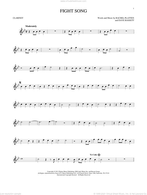 Platten - Fight Song sheet music for clarinet solo [PDF]